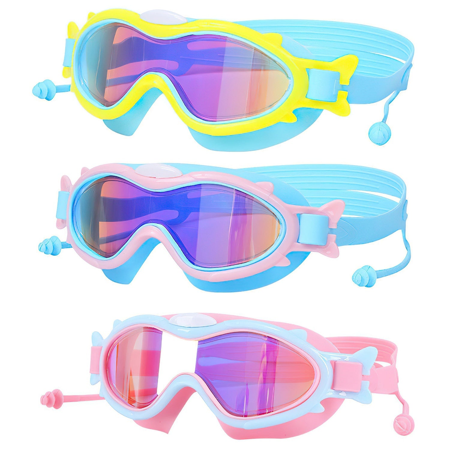 3 Colors Option - 1Pc Kids Swim Goggles With Ear Plugs UV Protection Anti-Fog Leak Proof Wide View Pool Swimming Goggles For Youth Boys Girls Aged 3-16 Years Old Summer Beach Water Park - LumiNest 