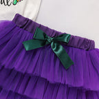 Baby Girls' Mardi Gras Outfit Set Ruffle Sleeve Letter Print Bodysuit, Mesh Tutu Skirt & Hairband - LumiNest 