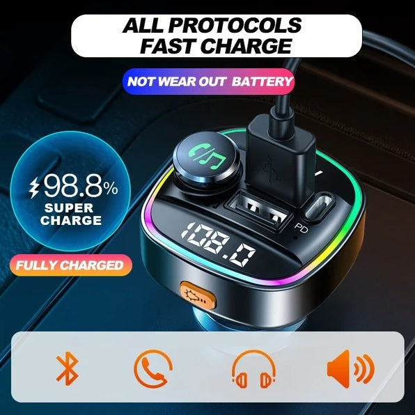Bluetooth 5.0 Car Wireless FM Transmitter Adapter USB PD Charger AUX Hands-Free - LumiNest 