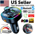Bluetooth 5.0 Car Wireless FM Transmitter Adapter USB PD Charger AUX Hands-Free - LumiNest 