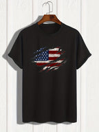 Fashionable American Flag Print Men's Comfortable And Chic T-shirt, Patterned T-shirt Men's Summer Outdoor Clothing, Men's Clothing, Men's Tops, Men's Gifts - LumiNest 