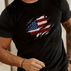 Fashionable American Flag Print Men's Comfortable And Chic T-shirt, Patterned T-shirt Men's Summer Outdoor Clothing, Men's Clothing, Men's Tops, Men's Gifts - LumiNest 