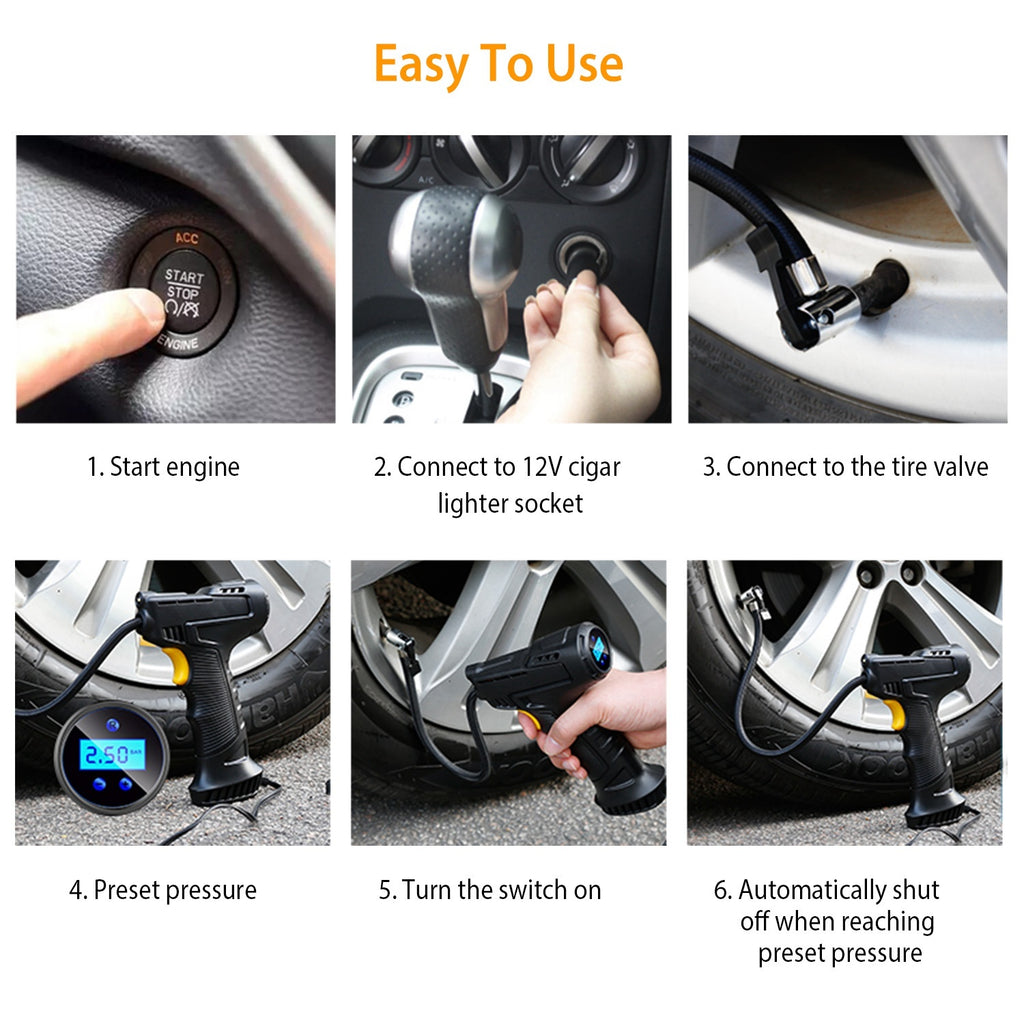 Portable Car Tire Inflator DC 12V Digital Car Air Compressor Electric Air Inflator With LED Light 150PSI - LumiNest 