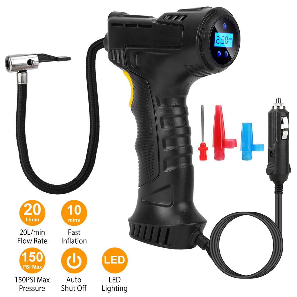 Portable Car Tire Inflator DC 12V Digital Car Air Compressor Electric Air Inflator With LED Light 150PSI - LumiNest 